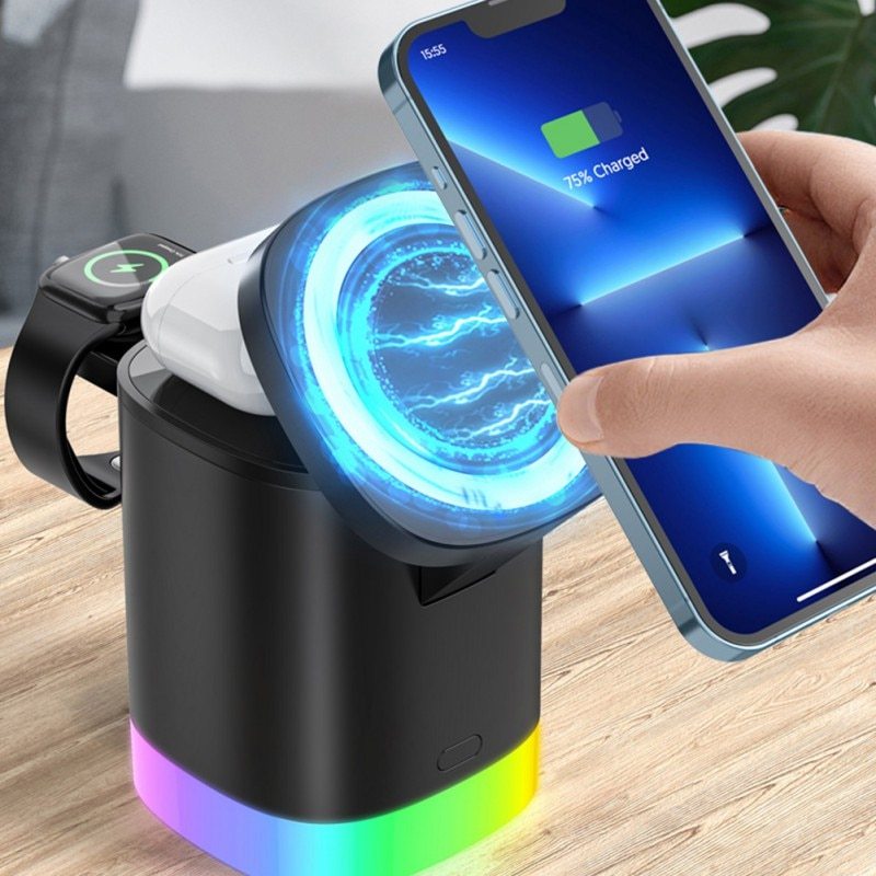 3 in 1 Magnetic Wireless Fast Charger For Smart Phone, Airpods & Watch