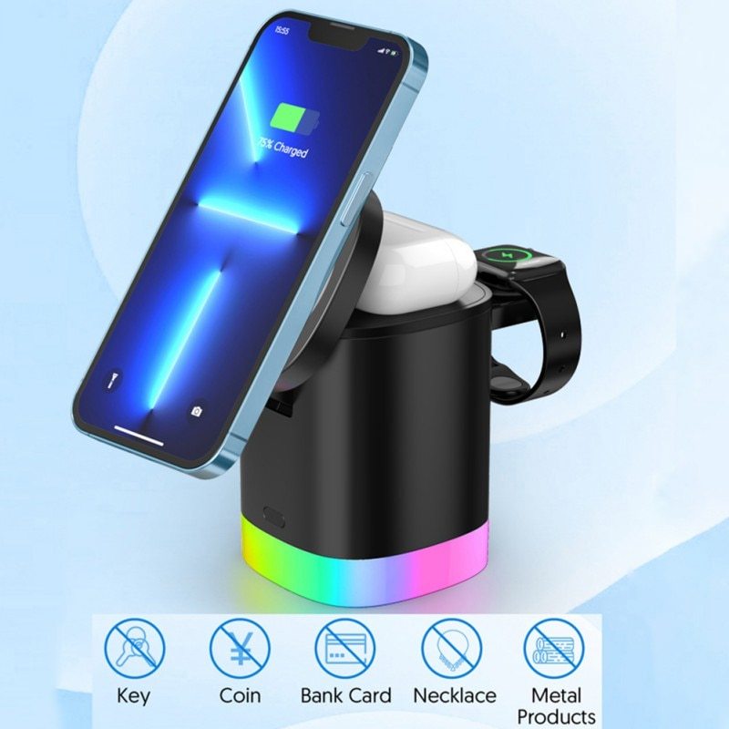 3 in 1 Magnetic Wireless Fast Charger For Smart Phone, Airpods & Watch