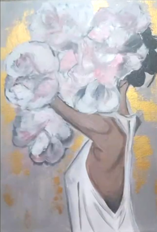 Hand-made Lady with Flowers Painting