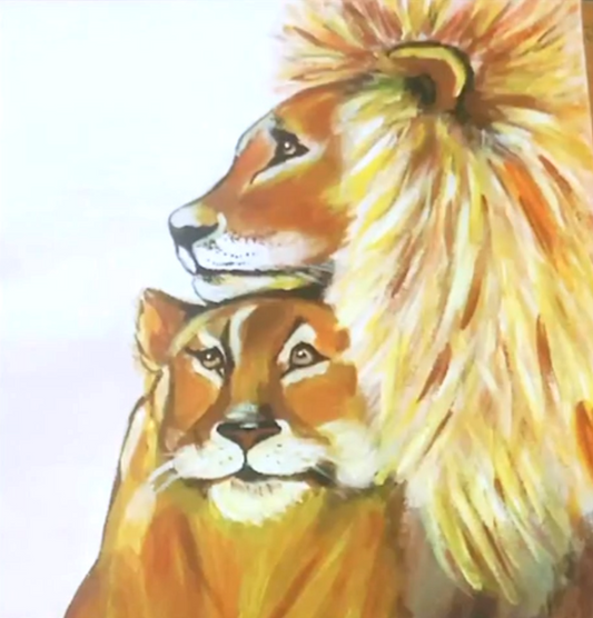 Hand-made Lion Couple Painting