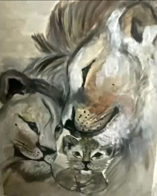 Hand-made Lion Family Painting